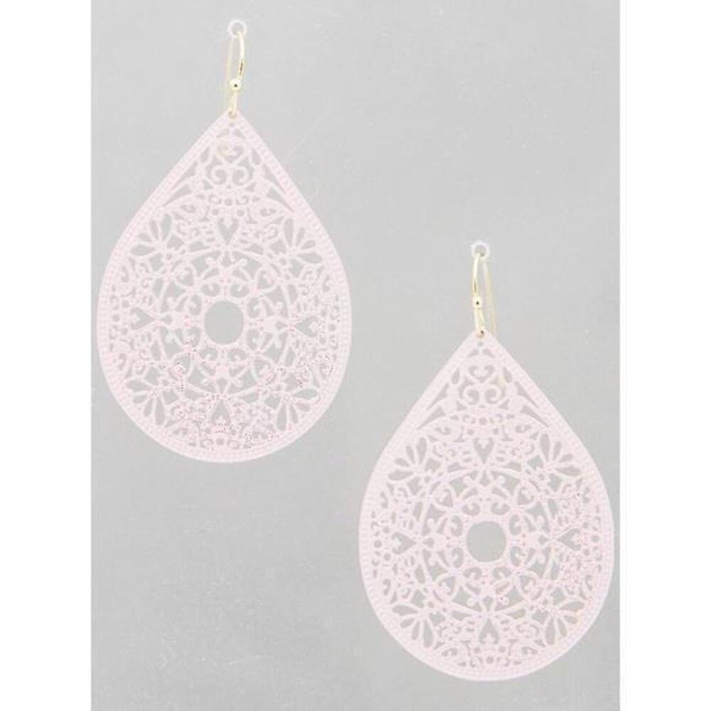 NWT New Boutique Lightweight Pink Filigree Teardrop Dangle Hook Earrings
